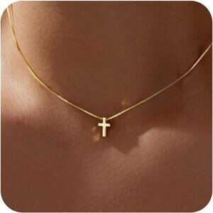 Women's Girls Dainty 14K Gold Silver Plated Cross Choker Jewelry Non Tarnish